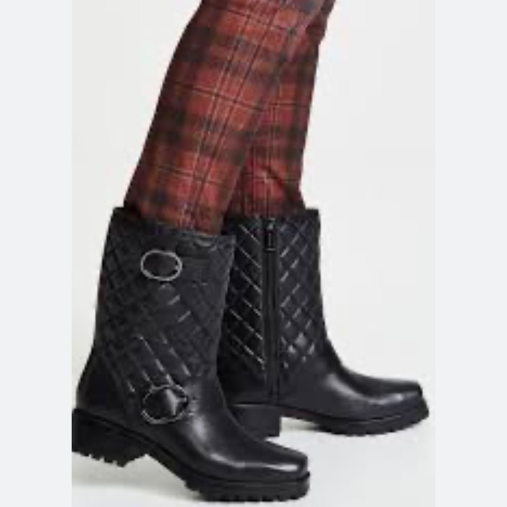 MICHAEL KORS Women's Rosario Quilted Black Leather Mild Calf Moto Boots Size 8